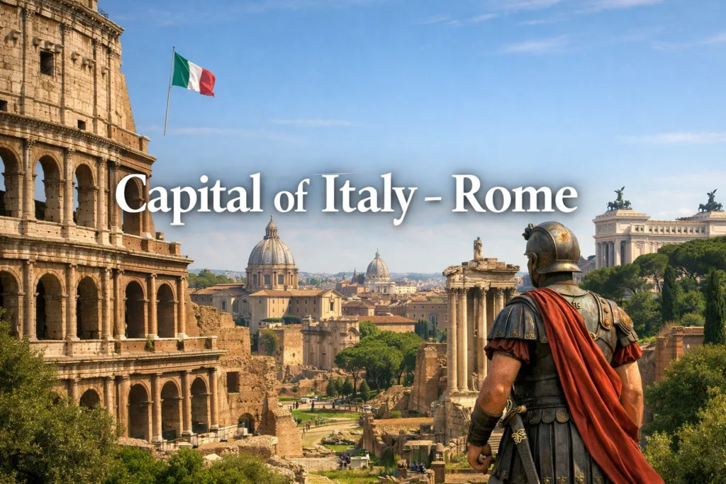 Rome capital of Italy landmarks including Saint Peter Basilica and Colosseum