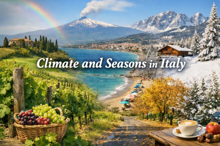 Seasonal landscapes of Italy Mediterranean climate from coast to Alps