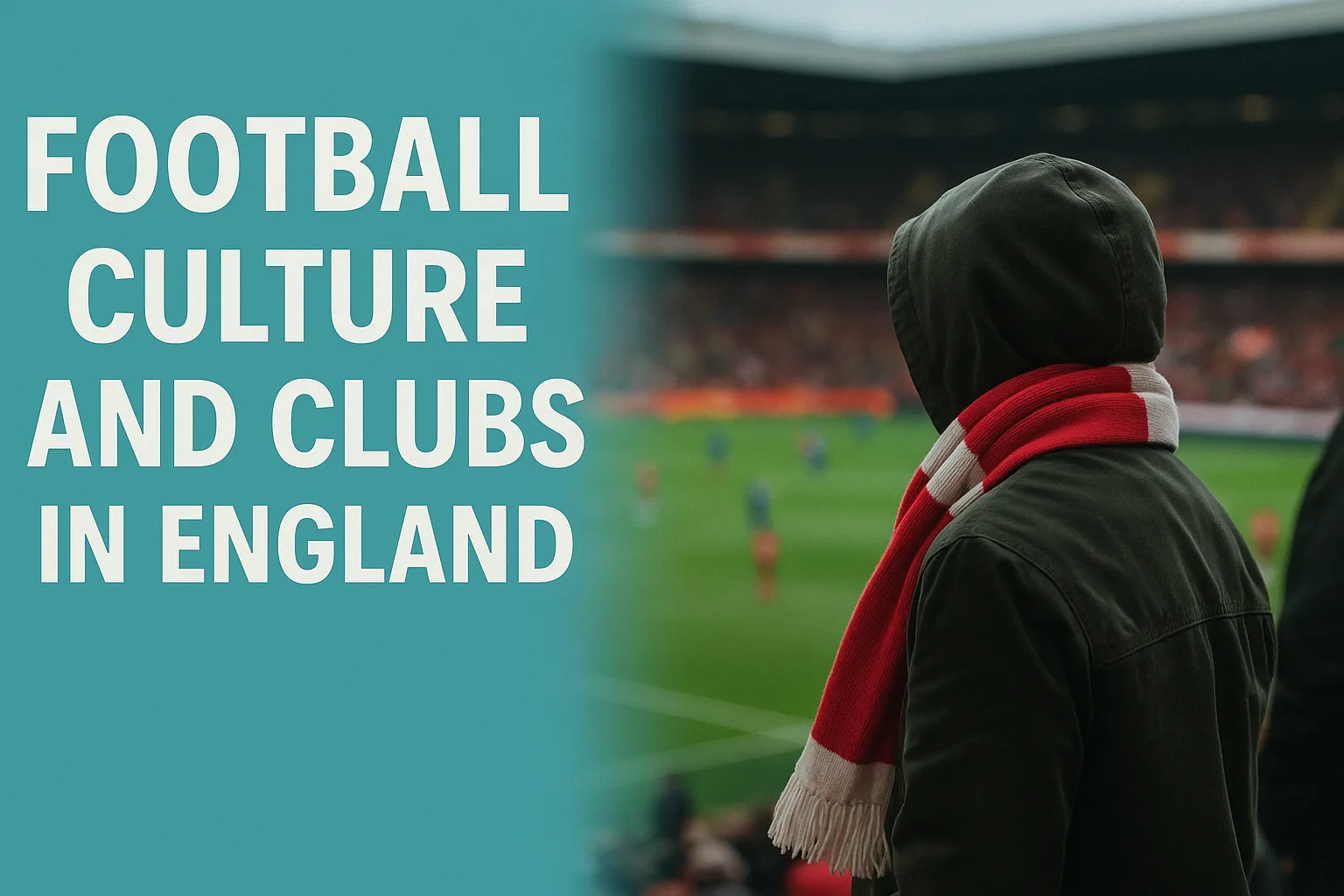 English football fans waving scarves outside a historic stadium