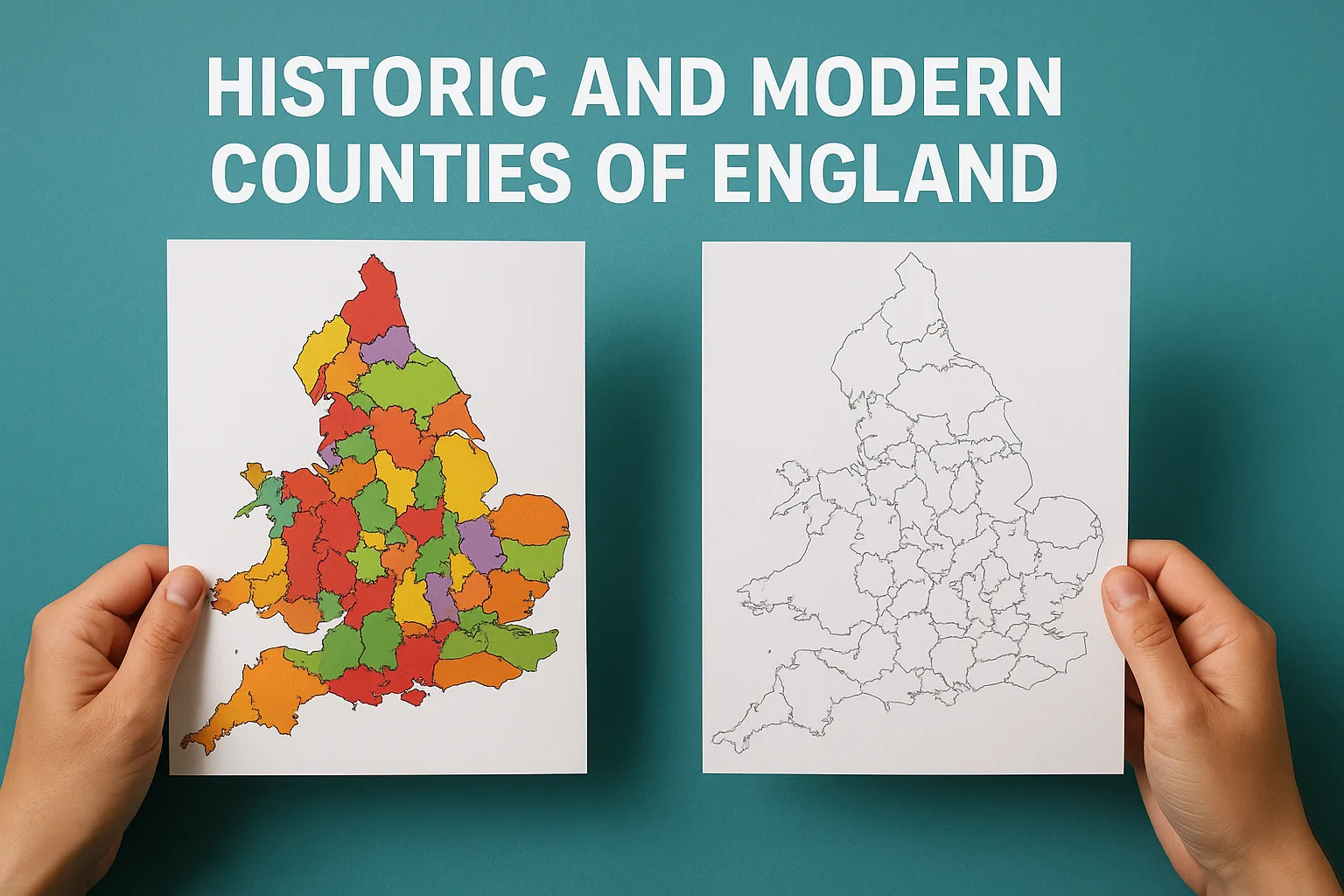 Map showing historic and modern counties of England