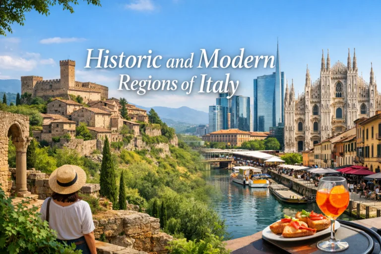 Map showing historic and modern regions of Italy