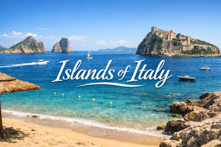 Aerial view of Italian islands with turquoise sea and coastal villages