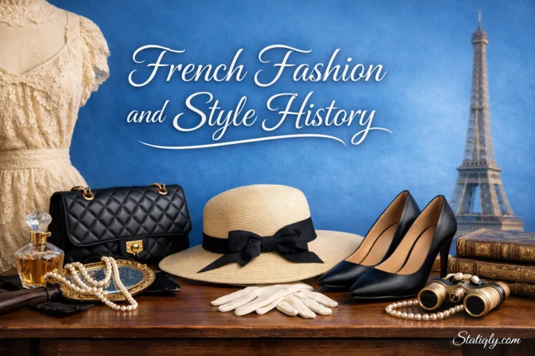 A fashion display featuring a wide-brimmed straw hat, high heels, and a designer handbag on a wooden surface.