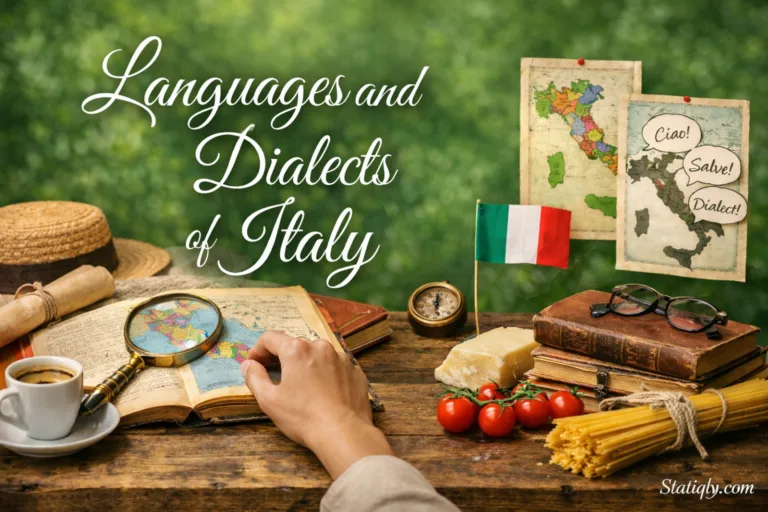 Map of Italy showing regional languages and dialects