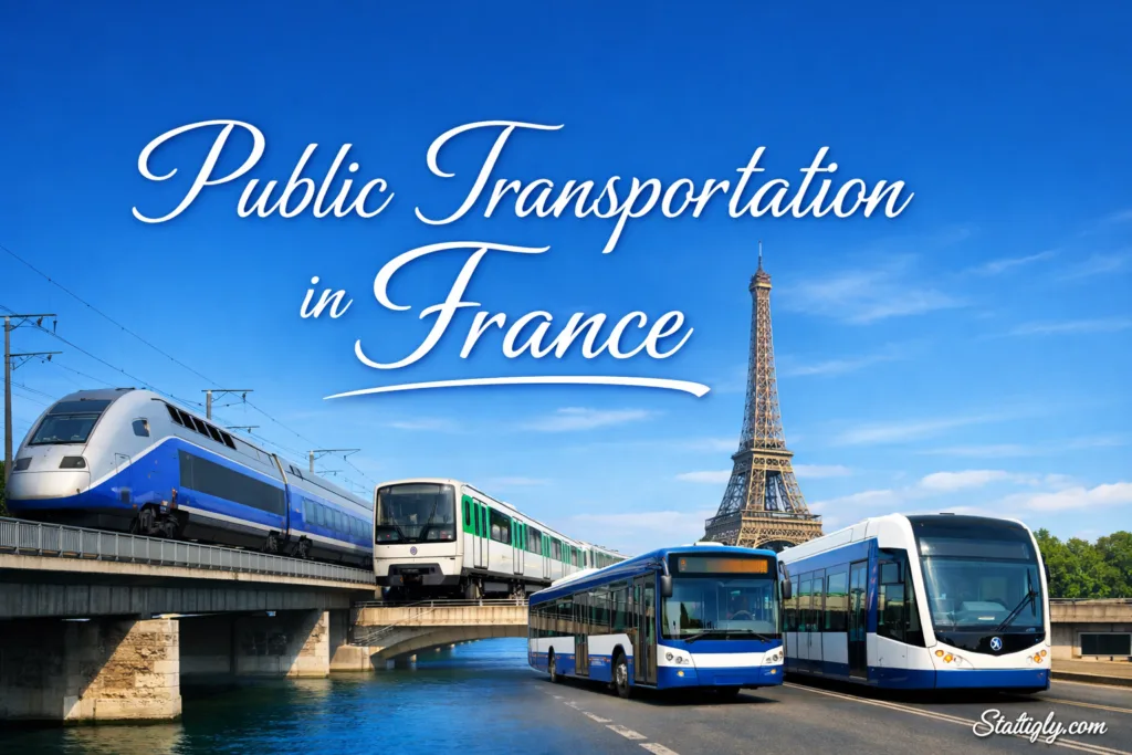 A bus and a tram on a bridge with the Eiffel Tower in the background, showing transportation in France.