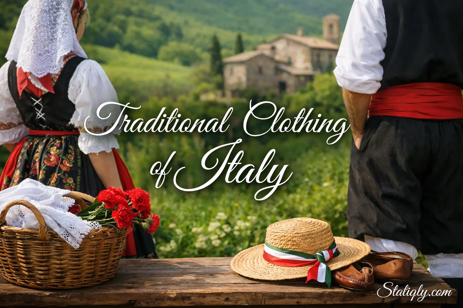 Men and women wearing traditional regional Italian folk costumes