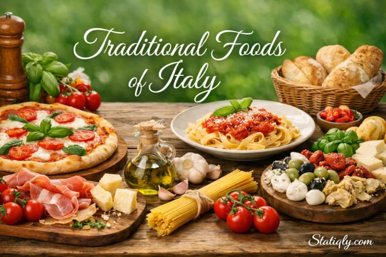 Traditional Italian foods assortment featuring pasta pizza cheeses and antipasti