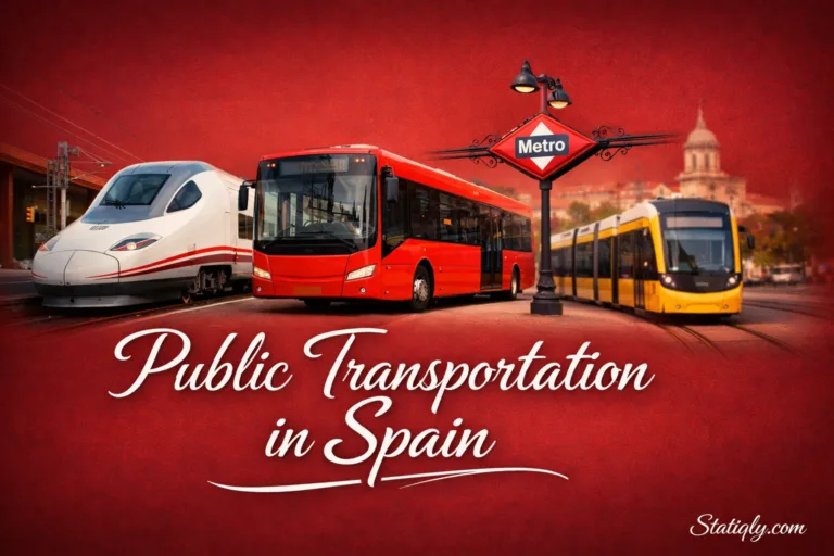 France shows a red bus and a yellow tram on the street for transportation in Spain.