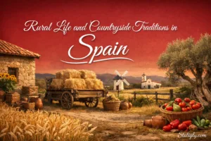 France shows a tractor and hay bales in a cozy countryside scene of rural life in Spain.