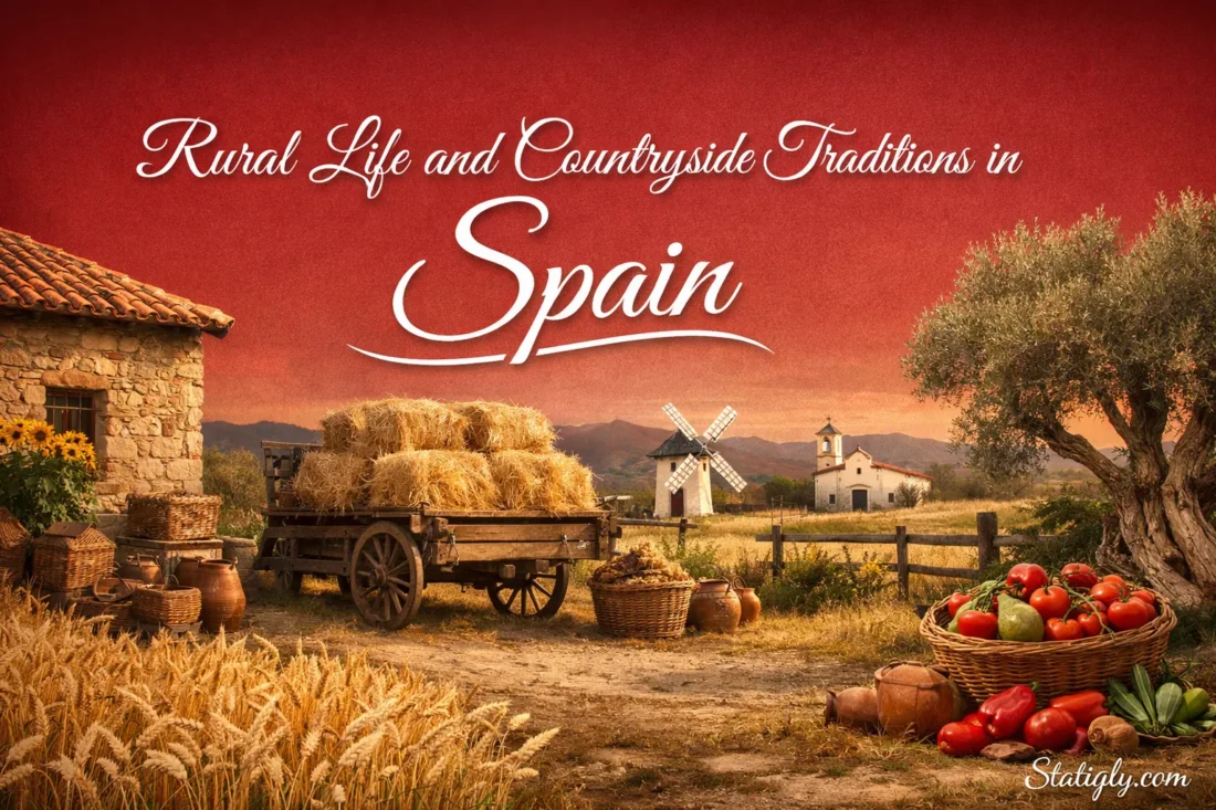 France shows a tractor and hay bales in a cozy countryside scene of rural life in Spain.