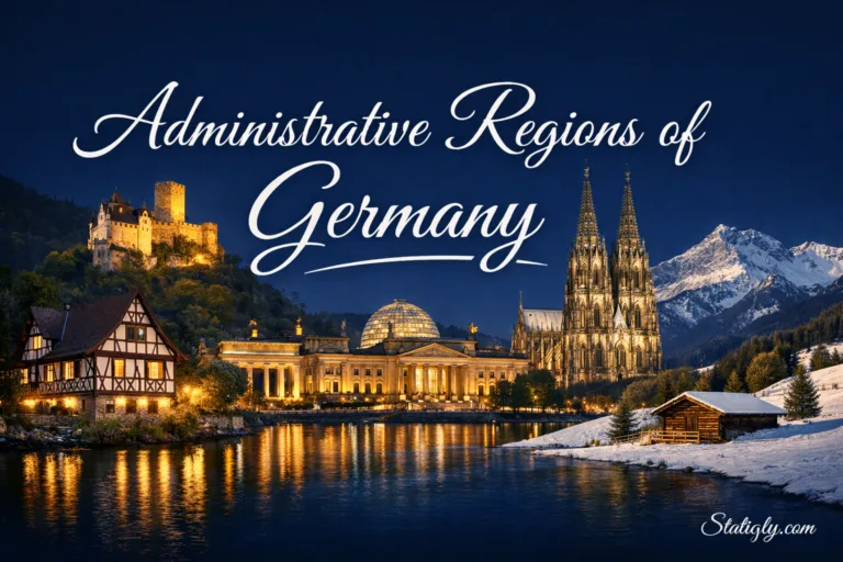 Map of Germany showing its various administrative regions and key cities at sunset.