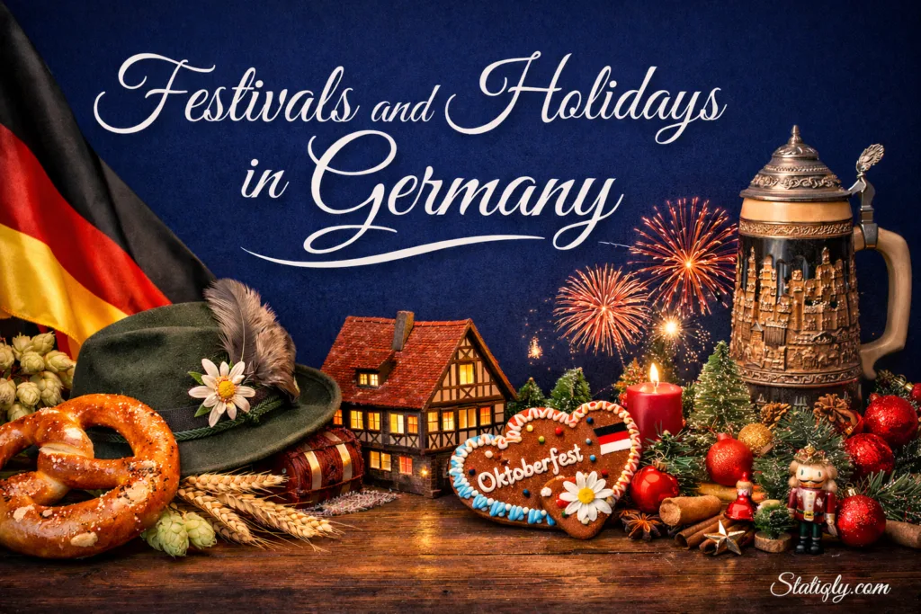 Colorful fireworks and festive decorations celebrating festivals and holidays in Germany