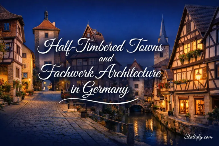 Charming half-timbered houses showcase traditional fachwerk architecture in a picturesque German town scene.