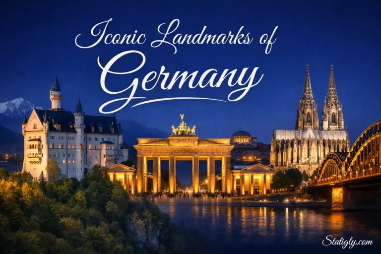 Beautiful view of iconic landmarks in Germany, including Brandenburg Gate and Berlin Cathedral at night.