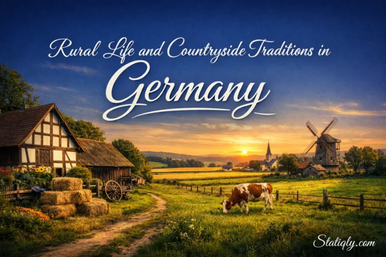 Scenic view of German countryside showcasing traditional rural life and picturesque farmland at sunset.