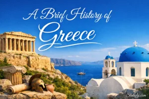 Scenic view of Greece with historic ruins and seaside landscapes, capturing the essence of a brief history of Greece