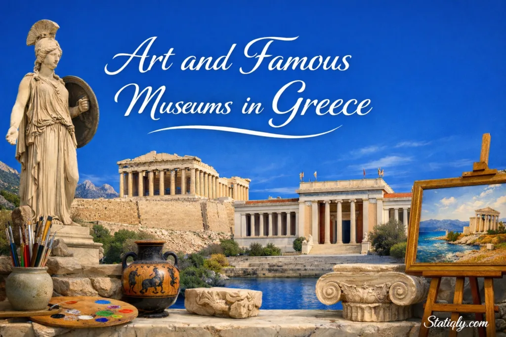 Beautiful view of Greece's top art and famous museums with historic architecture and scenic surroundings