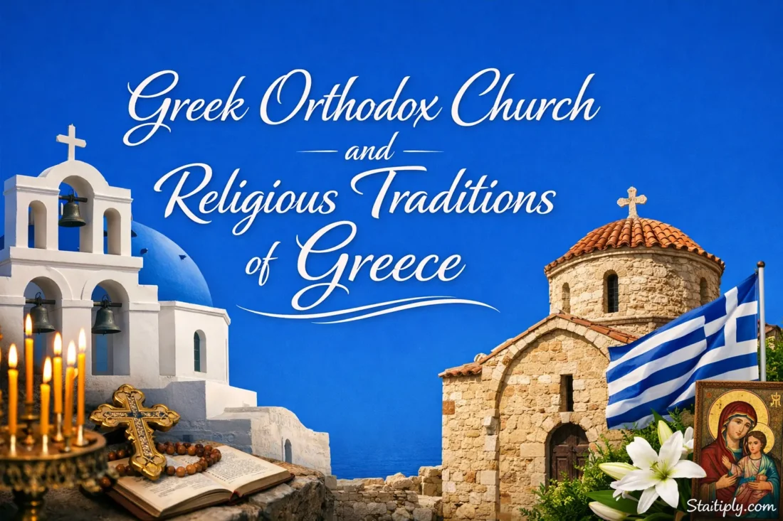 Traditional Greek Orthodox church and iconic architecture reflecting Greece's religious customs