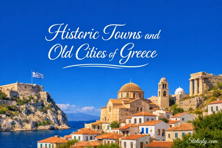 Charming streets and iconic buildings in historic towns and old cities of Greece