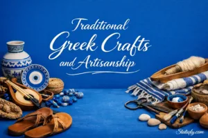 Vibrant collection of traditional Greek crafts and artisanship showcasing handmade jewelry, pottery, and textile art.