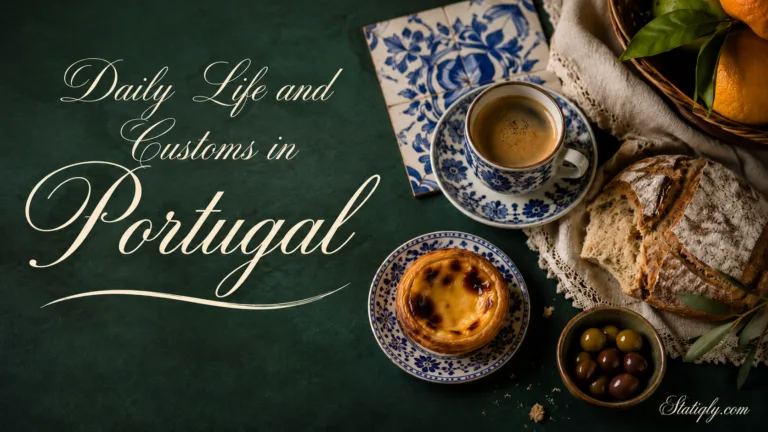 Traditional Portuguese coffee and pastries served during daily life in Portugal