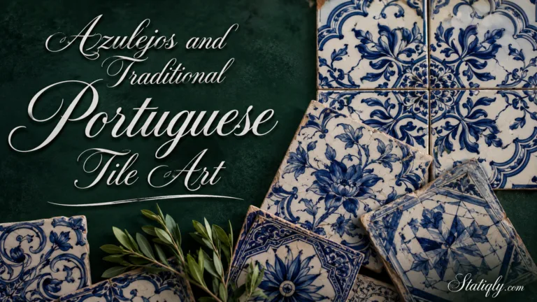 Colorful azulejos and traditional Portuguese tile art displayed on a decorative wall and furniture.