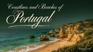 Beautiful coastline and beaches of Portugal with rocky shores and golden sands under clear skies