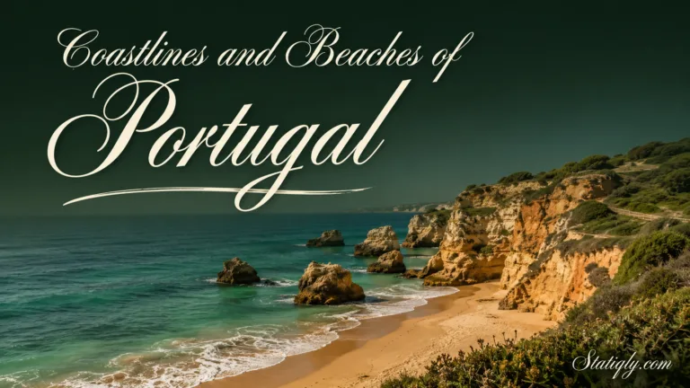Beautiful coastline and beaches of Portugal with rocky shores and golden sands under clear skies