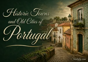 Charming streets in historic towns and old cities of Portugal with colorful buildings and traditional architecture.