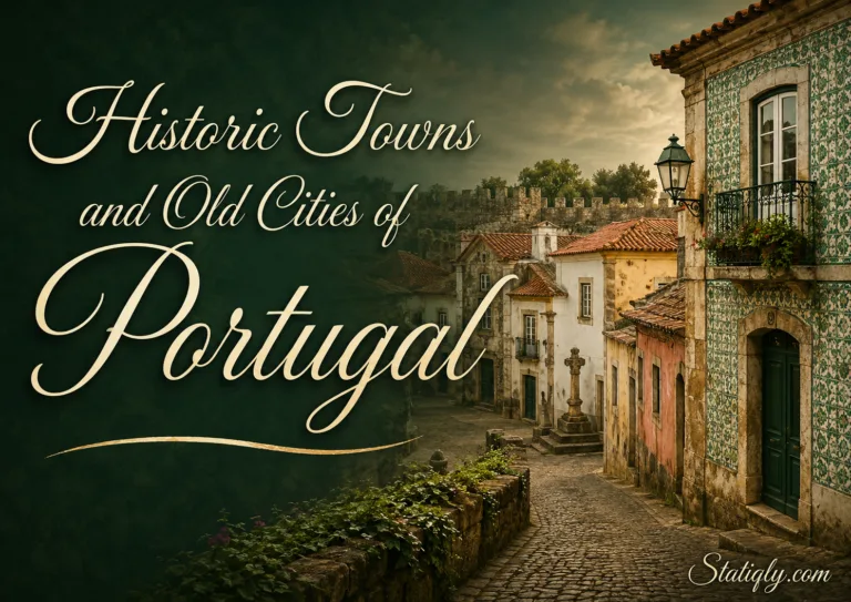 Charming streets in historic towns and old cities of Portugal with colorful buildings and traditional architecture.