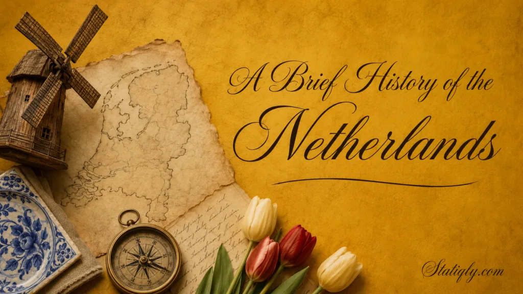 Old map and tulips celebrate the short history of the Netherlands