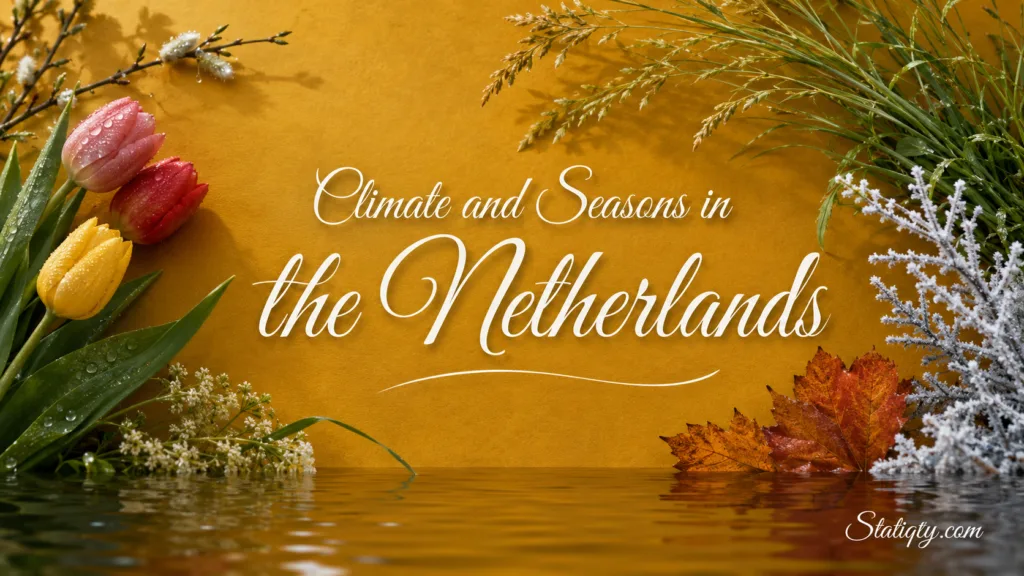 Colorful autumn leaves and a calm lake highlight the changing climate and seasons in the Netherlands.
