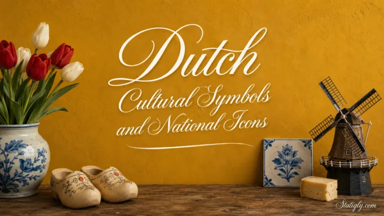 Colorful traditional Dutch symbols and iconic images showcase Dutch cultural heritage and national pride.