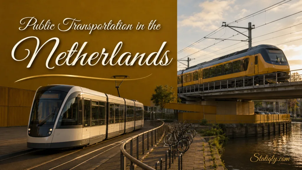 Modern public transportation in the Netherlands features sleek trains and efficient transit systems across cities.