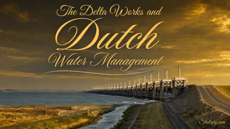 Sunset view of the Delta Works showcasing Dutch water management infrastructure and flood protection efforts.