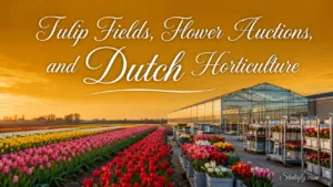 Vibrant tulip fields and lively flower auctions showcase Dutch horticulture traditions