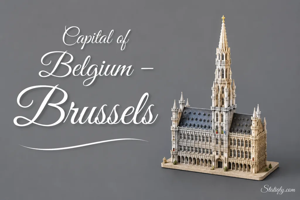 Model of Brussels, the capital of Belgium, with iconic city hall and historic architecture visible.