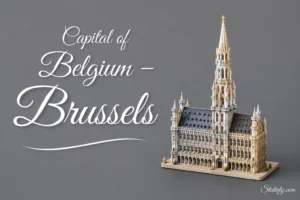 Model of Brussels, the capital of Belgium, with iconic city hall and historic architecture visible.