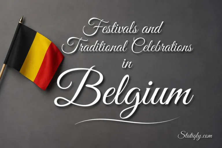 Colorful flag and festive decorations illustrate festivals and traditional celebrations in Belgium