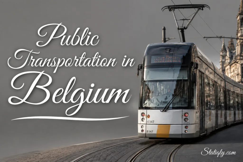 Modern bus traveling on a road in Belgium, showcasing public transportation in Belgium
