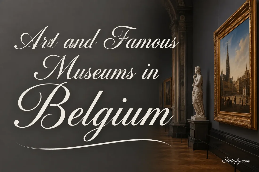 Interior of art and famous museums in Belgium showcasing classic paintings and sculptures.