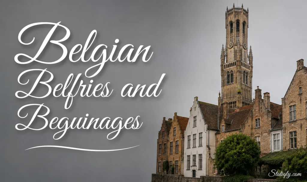 Belgian belfries and beguinages showcase historic architecture and cultural heritage in Belgium.