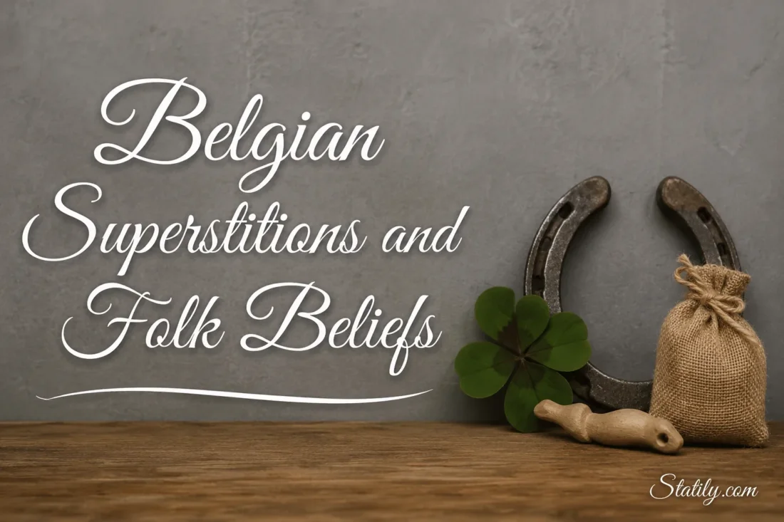 Lucky four-leaf clover and handmade talisman reflect Belgian superstitions and folk beliefs.