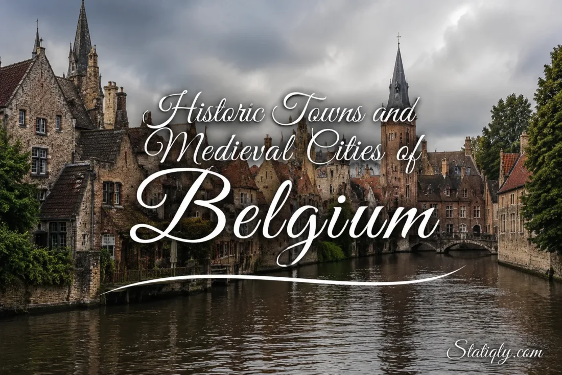 Charming view of a historic Belgian town with medieval buildings along a serene canal